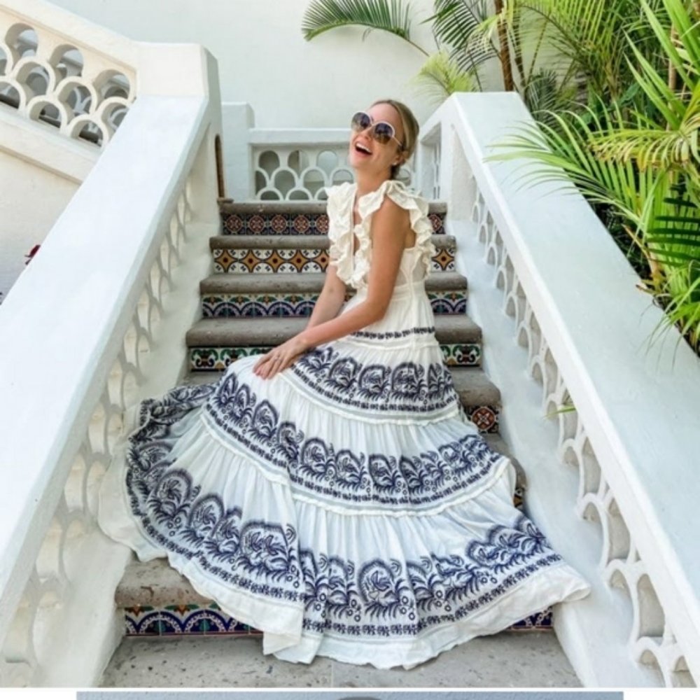 Ulla Johnson White and Blue Maxi Dress